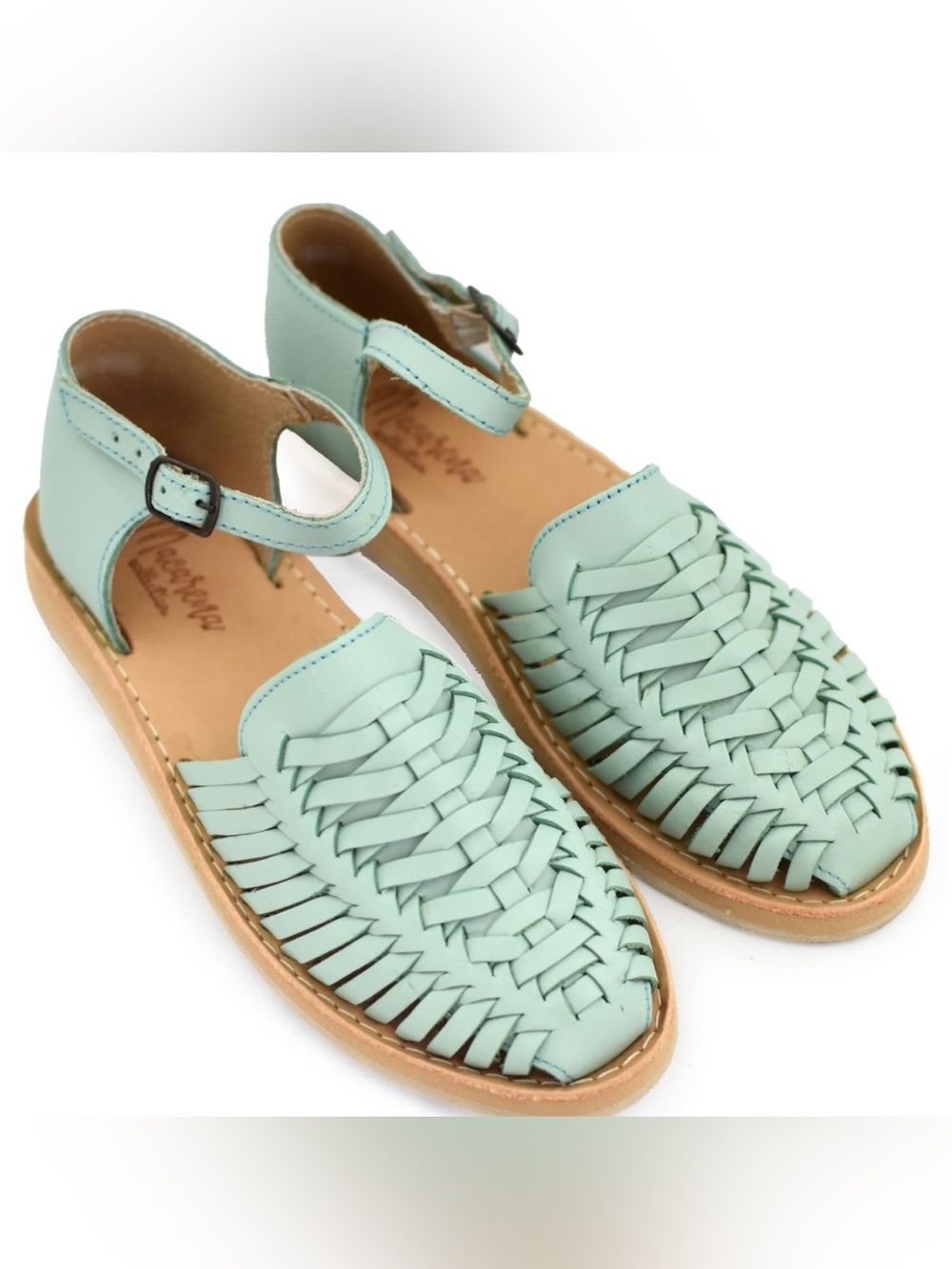 Macarena Mint Green Woven Huarache Sandals